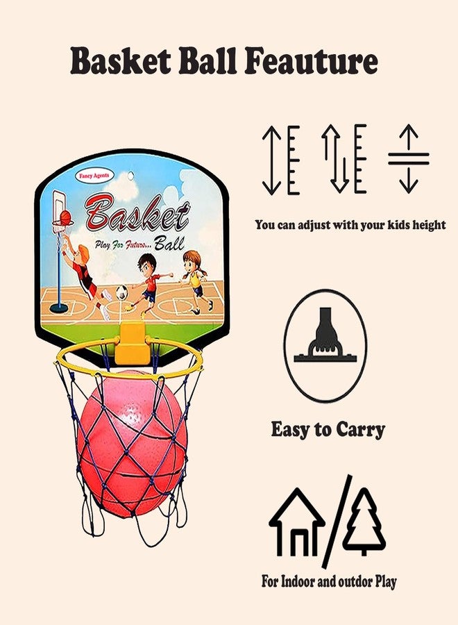 Fancy Agents Basket Ball for Kids | Kids Sports Basketball Toys for Indoor and Outdoor Games | Basketball Portable Set with Hanging Board, Ball, Ring Net Gift for Kids on Birthday and Return Gifts - Image 5